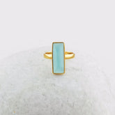 Blue Chalcedony Ring - 925 Sterling Silver - 6x18mm Handmade Ring - Gold Plated Ring - Artisan Jewelry - Jewelry for Date - Gift for New Mom